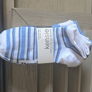 Kensie Men's Casual No Show Socks - Blue and White Stripes 💜